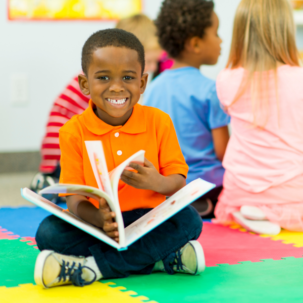 Picture of a boy reading a book.